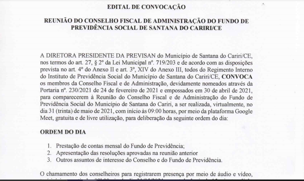 Edital de Convocação para Reunião dos Conselhos