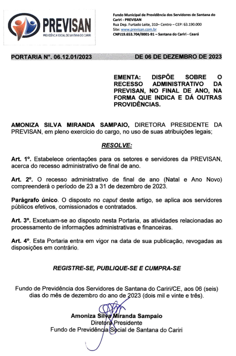 Portaria 061201/2023 – Recesso Final de Ano!