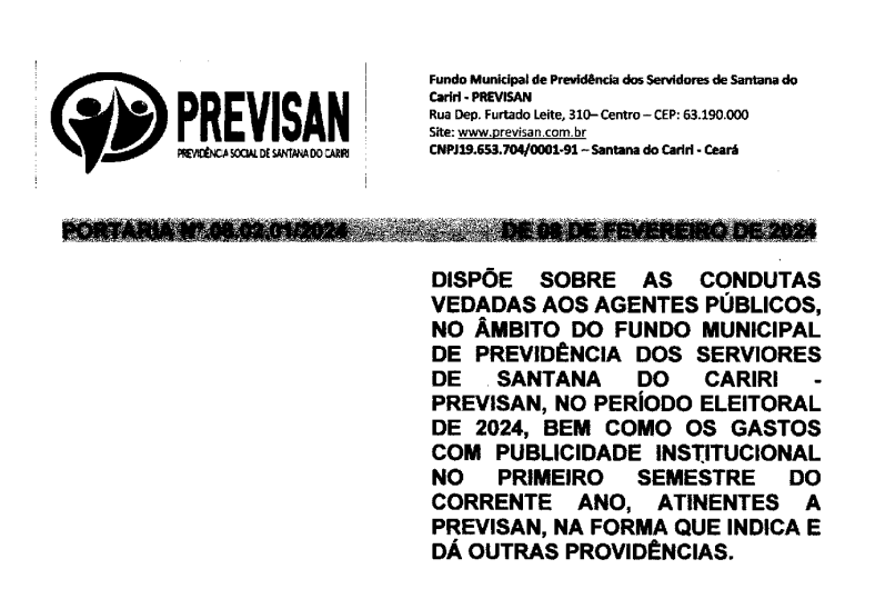 PREVISAN divulga Portaria nº 0802012024 sobre as Condutas Vedadas aos Agentes Públicos, no Período Eleitoral – 2024