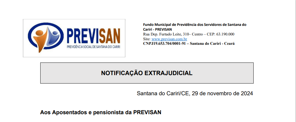 Notificação Extrajudicial aos Aposentados e Pensionistas da PREVISAN