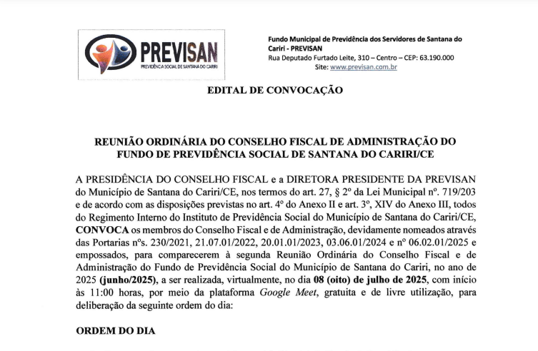 Reunião Ordinária do Conselho Fiscal de Administração do Fundo de Previdência Social de Santana do Cariri/Ce