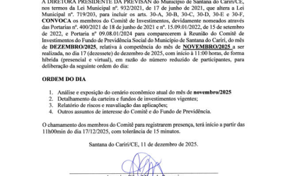 Edital de Convocação – Reunião do Comitê de Investimentos do Fundo de Previdência Social de Santana do Cariri/CE