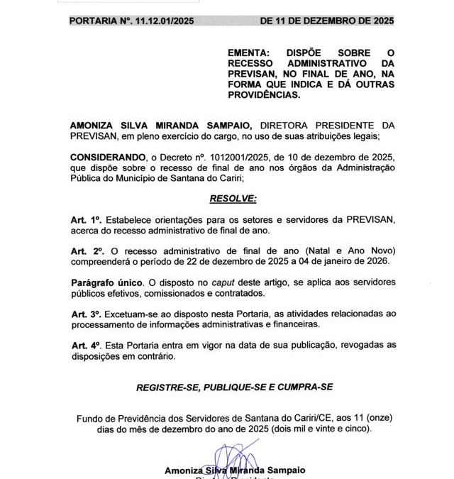 Recesso Administrativo da PREVISAN