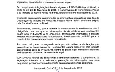 Comunicado aos Segurados da PREVISAN – Comprovante de Rendimentos Imposto de Renda Pessoa Física (IRPF)